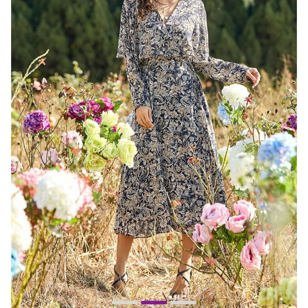 Navy Paisley Cape Sleeve Wrap dress